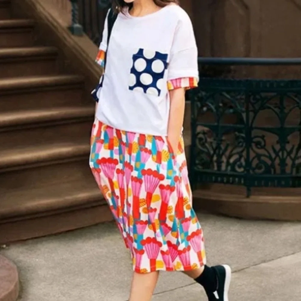 Marimekko Uniqlo Pompula Pattern A Line Midi Dress Short Sleeves Women’s Sz M - Picture 5 of 5